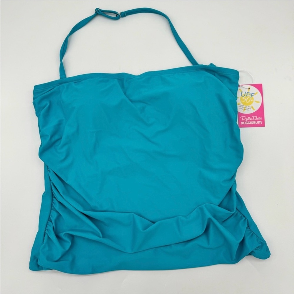 NWT Ruffle Butts Rugged Butts Teal Swim Top Tankini UPF 50+ Size XL